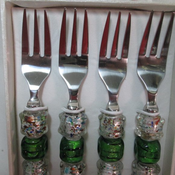 Wild Eye Designs Appetizer Art Glass small Forks silverware green set NEW NIB - Picture 3 of 6